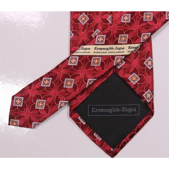 Ermenegildo Zegna Recent Red Geometric Print Design Silk Necktie Tie - Picture 5 of 6